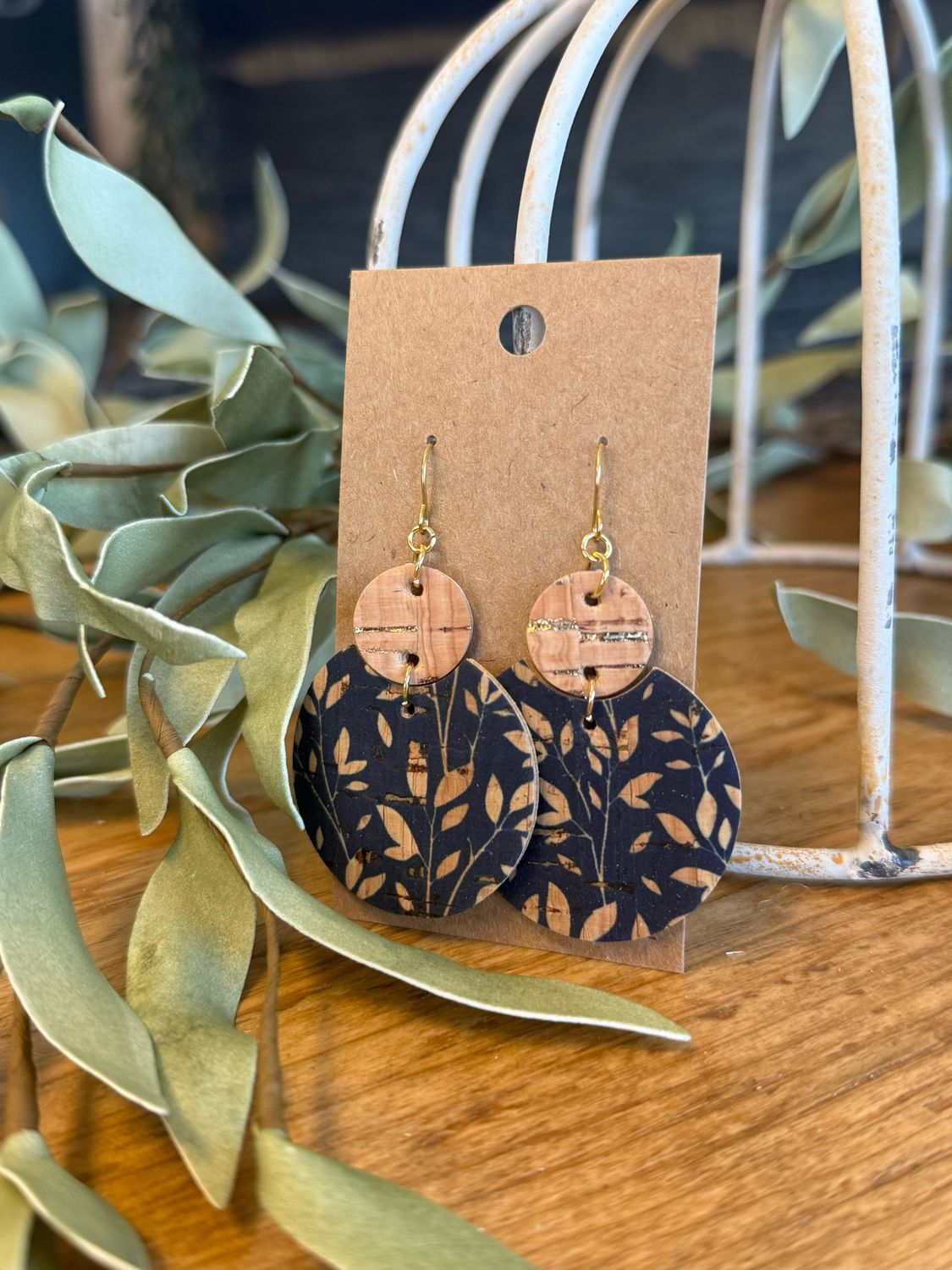 Luna: Navy Willow Cork Earrings