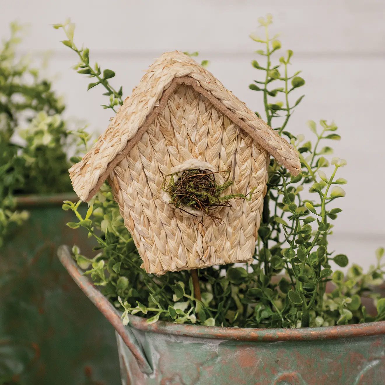 Natural Woven Seagrass Birdhouse Pick