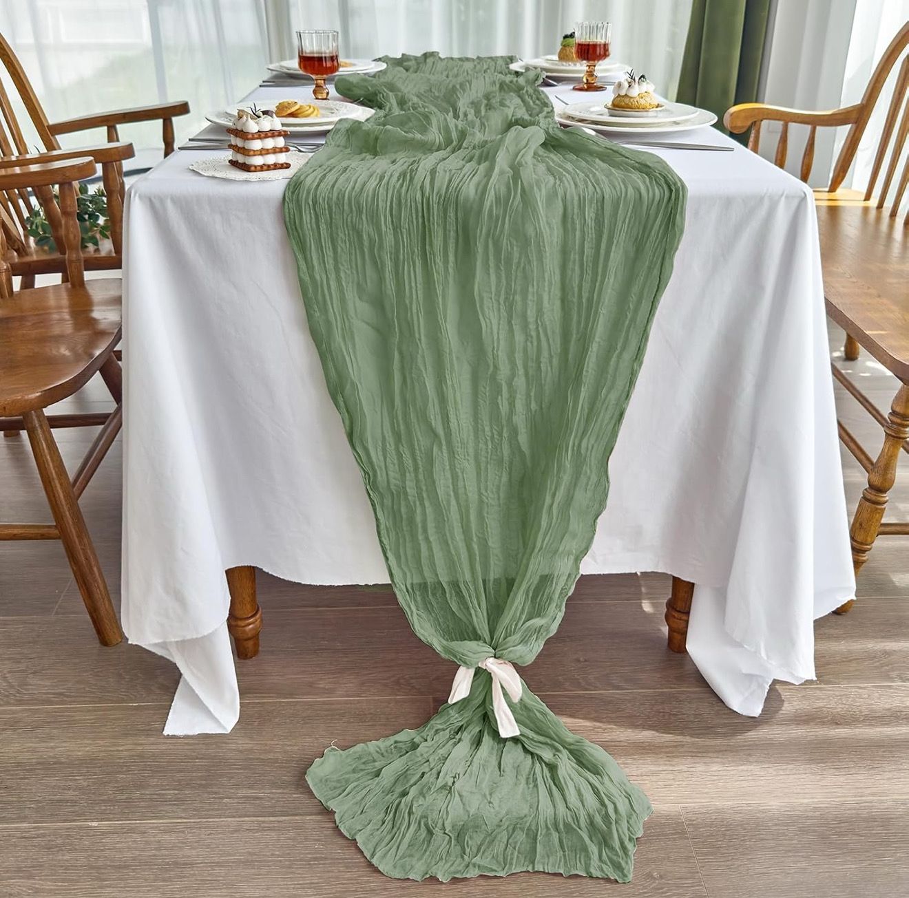 RENTAL- Sage Cheesecloth Table Runner