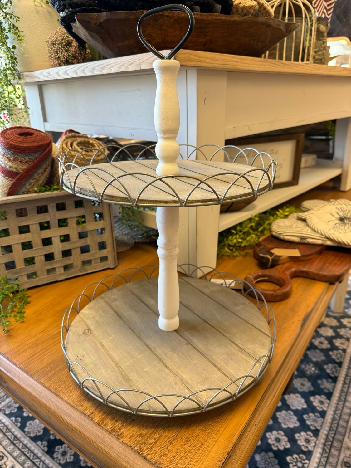 RENTAL- Shabby Chic Two Tiered Cupcake Stand