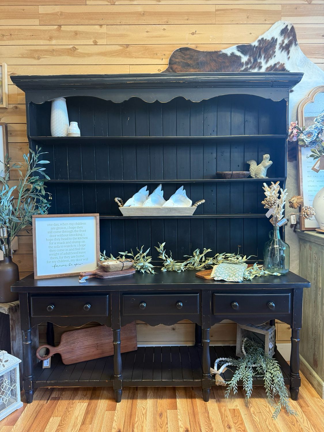 Large Black Hutch, Solid Pine