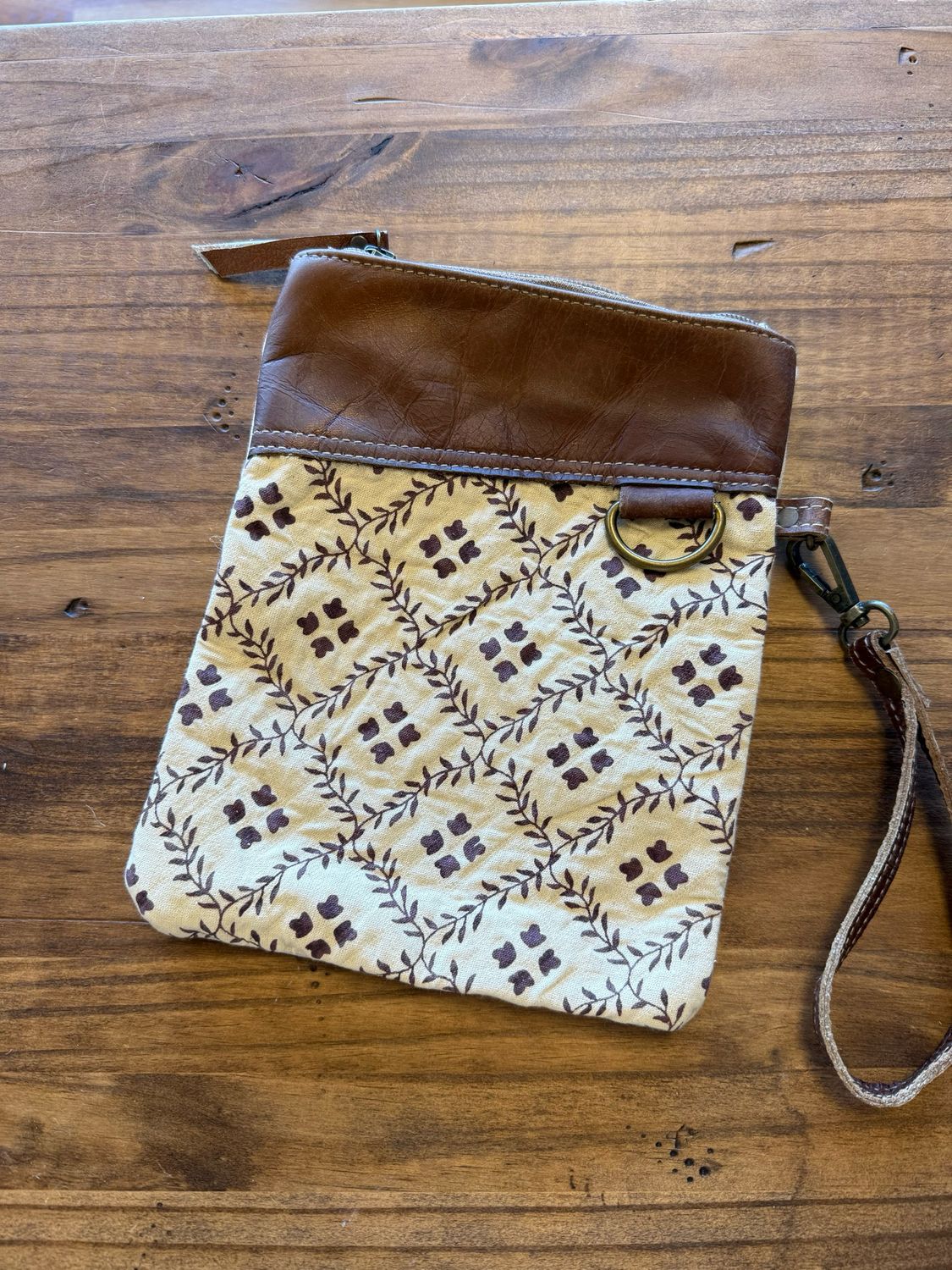 Vertical Wristlet with Leather Trim