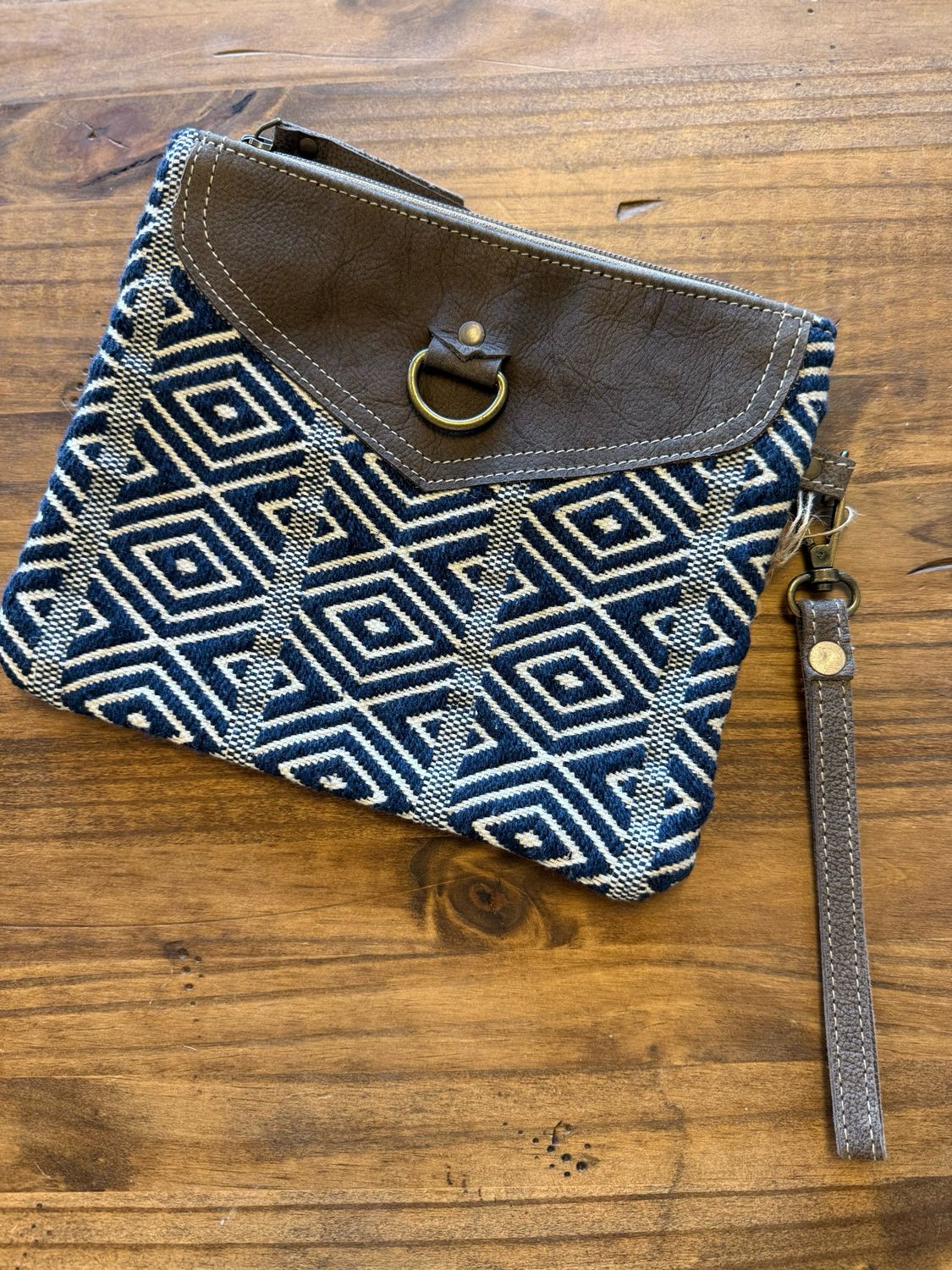 Navy Wristlet with Leather Closure