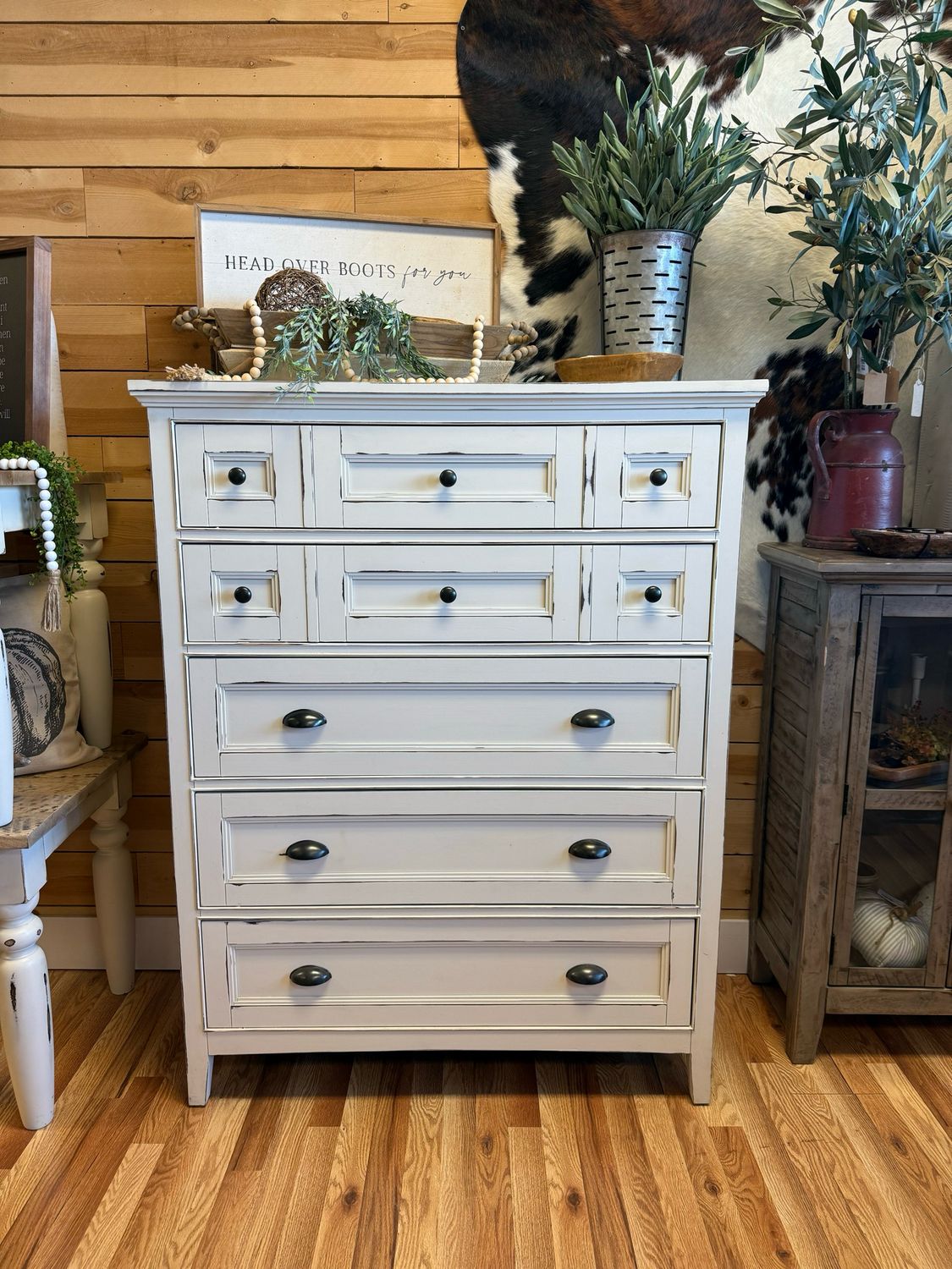 Rustic 5 Drawer Tallboy Dresser