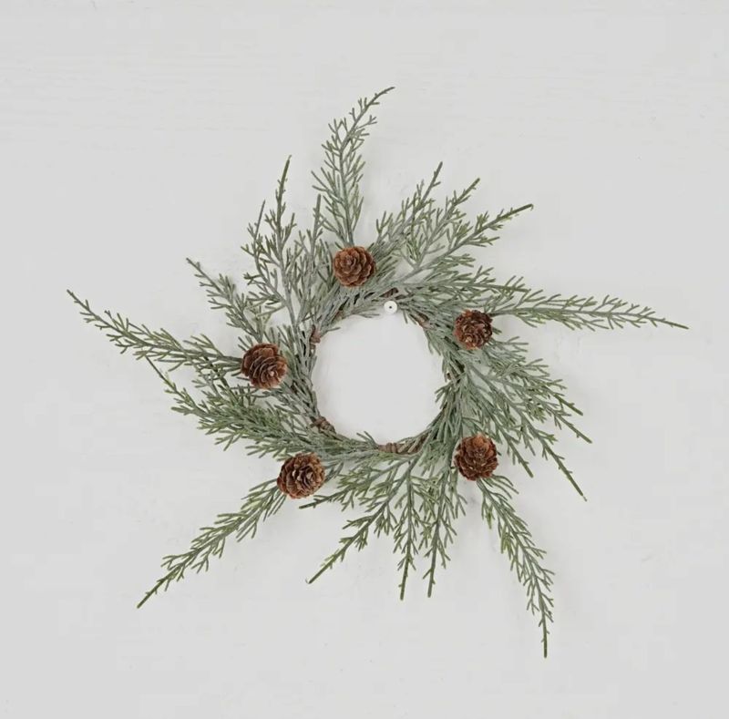 3.5&quot; Ring- Flocked Sage Cedar w. Birchcones