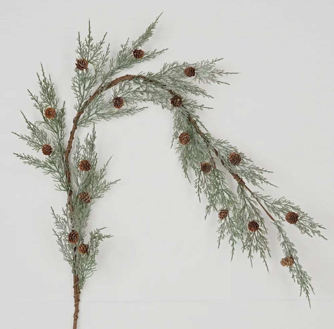 4ft Garland- Flocked Sage Cedar w Birchcones