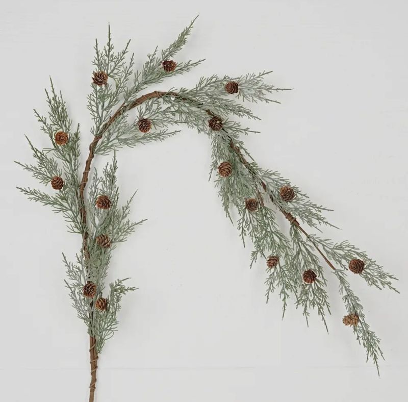 4ft Garland- Flocked Sage Cedar w Birchcones
