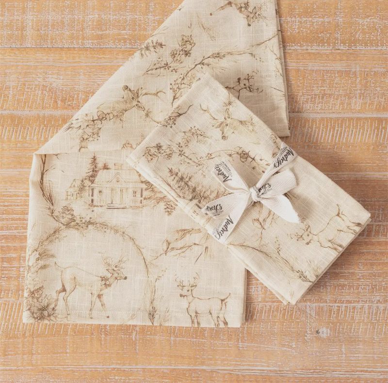 Sepia Deer Toile Print Napkin