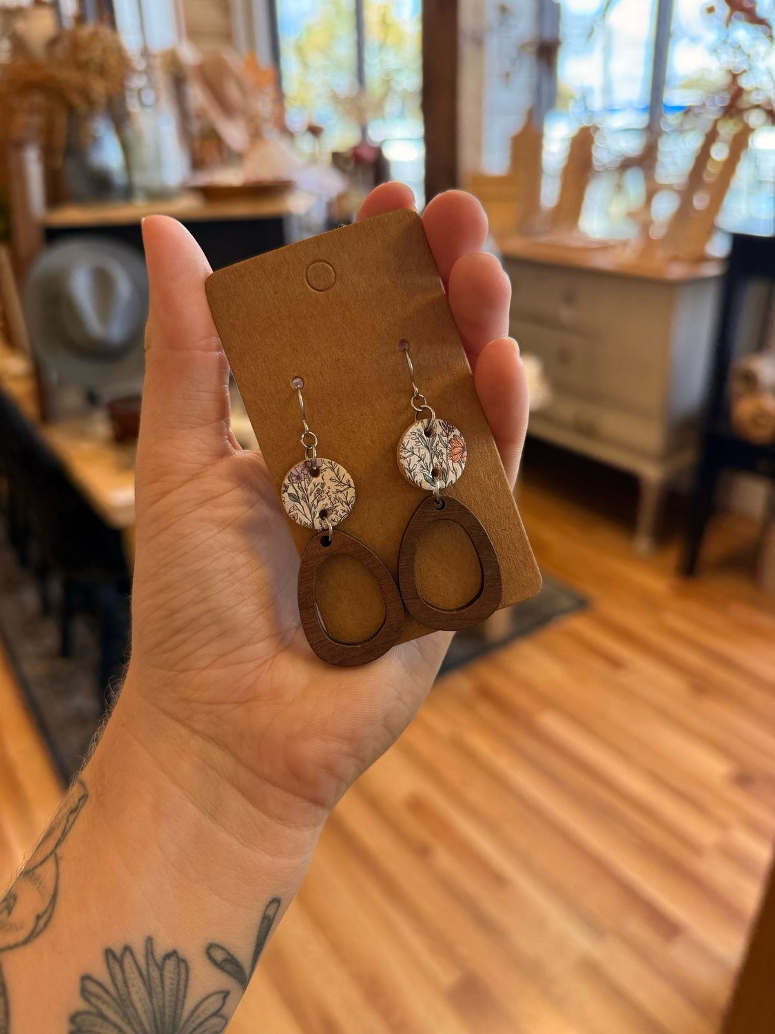Wood Oblong &amp; Calming Meadow Earrings