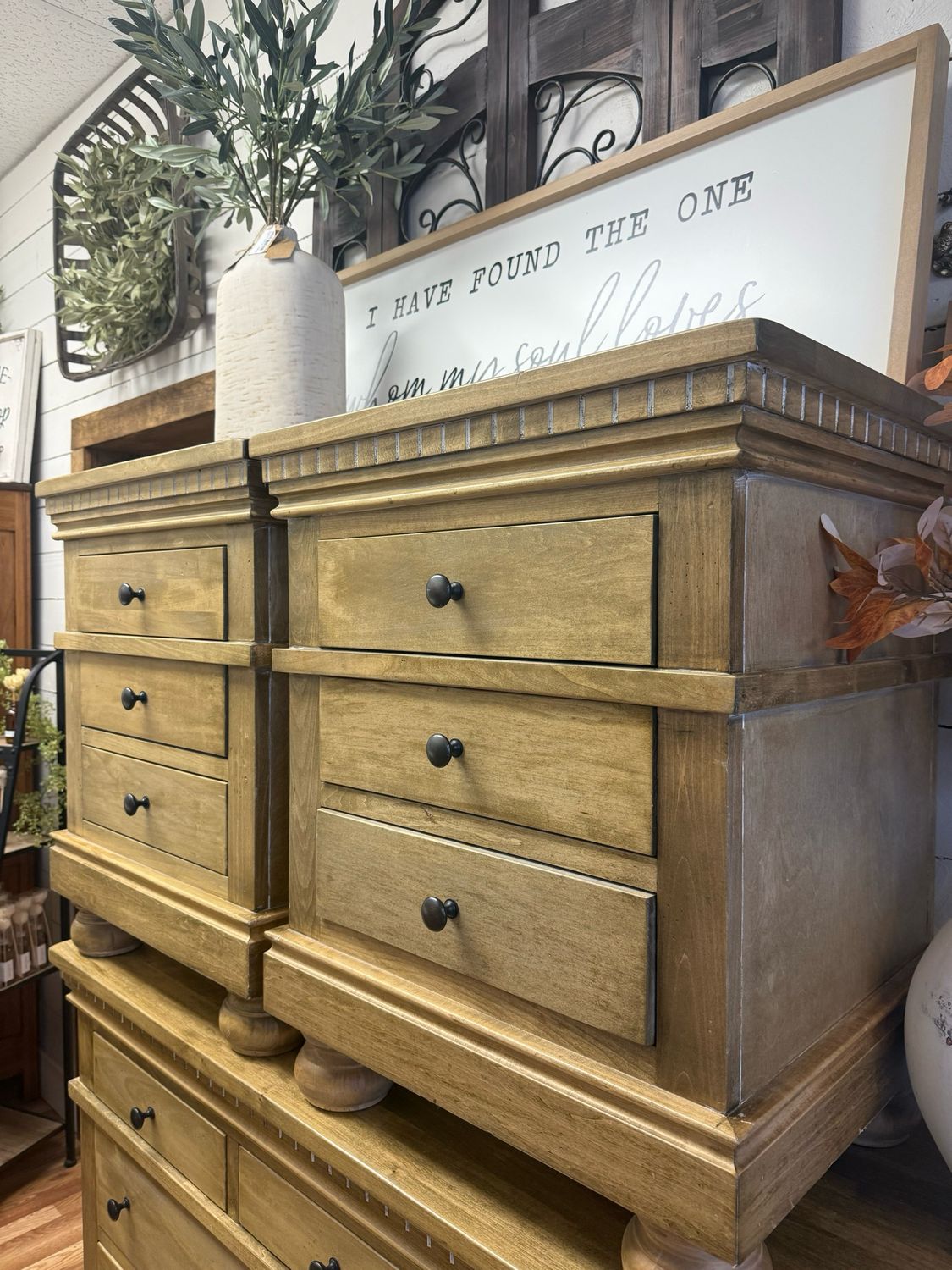 Natural Wood Nightstand Set