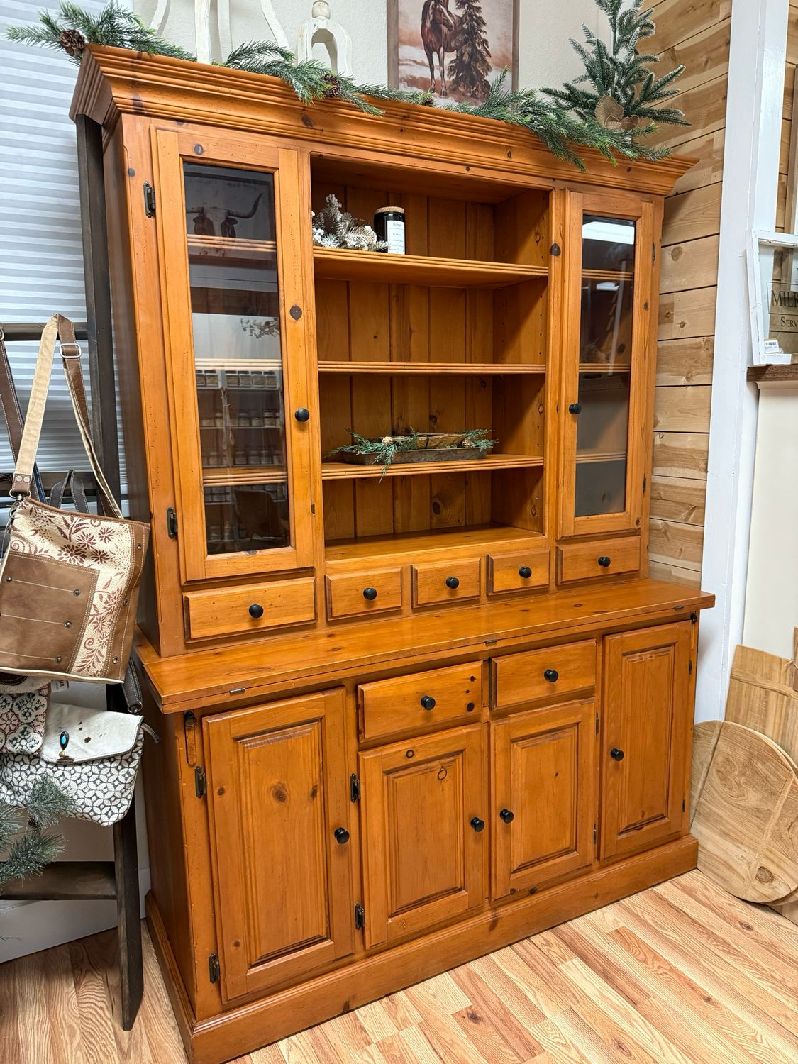 Solid Two Piece Pine Hutch