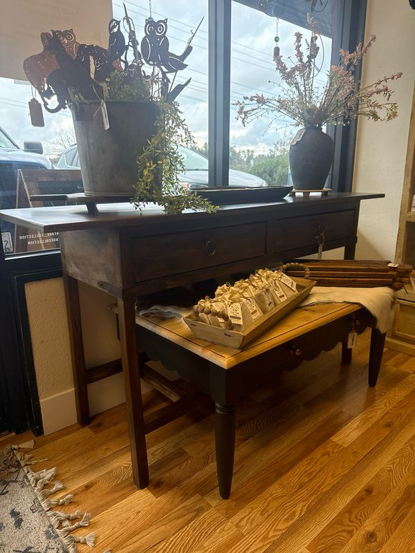 Rustic Wood Console Table with Two Drawers