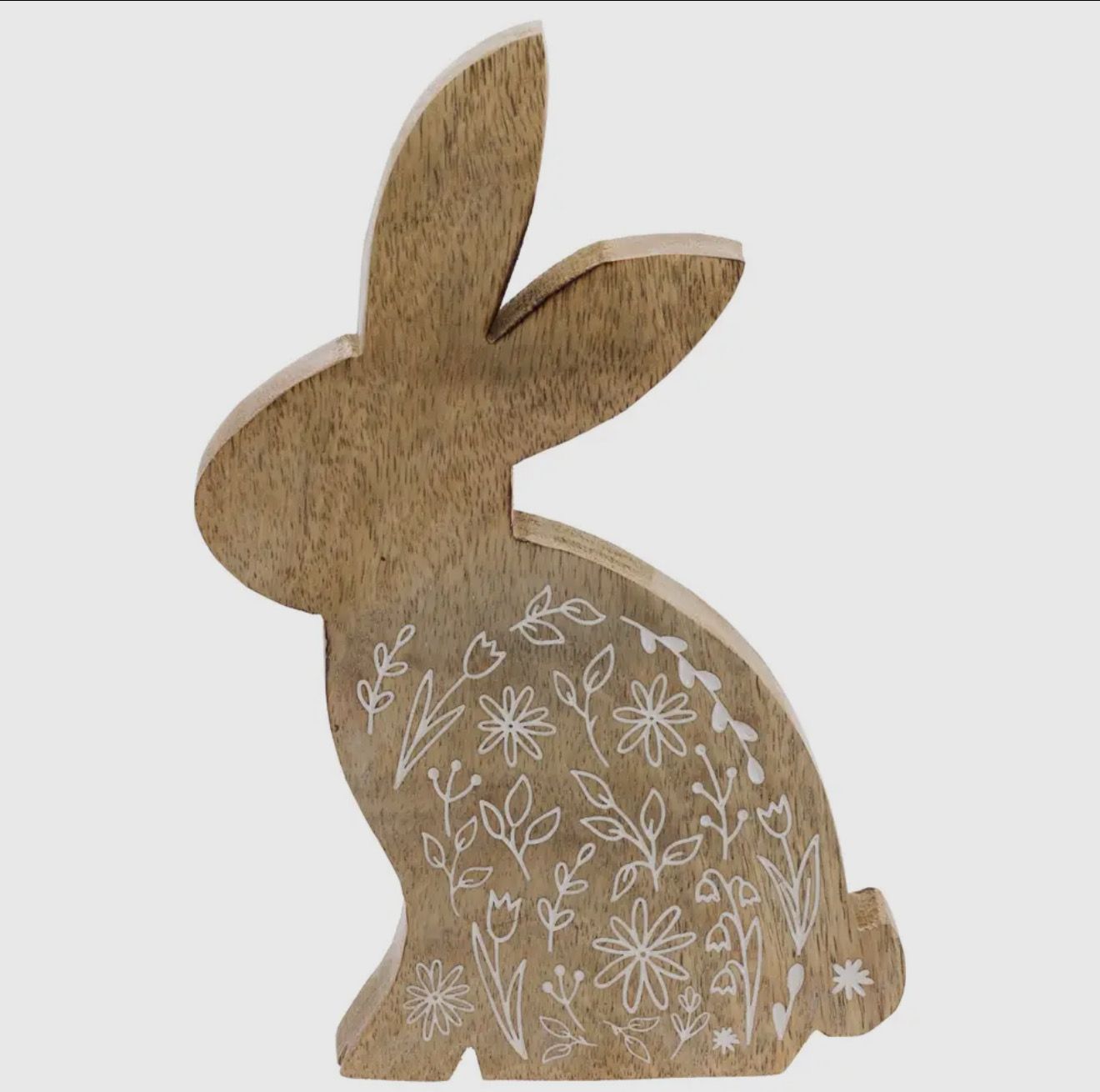 8" Mango Wood Engraved Bunny