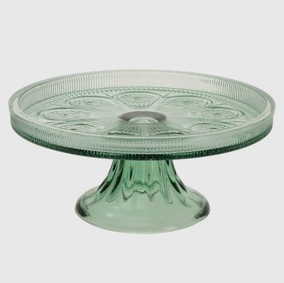 8.25" Sage Glass Cake Stand