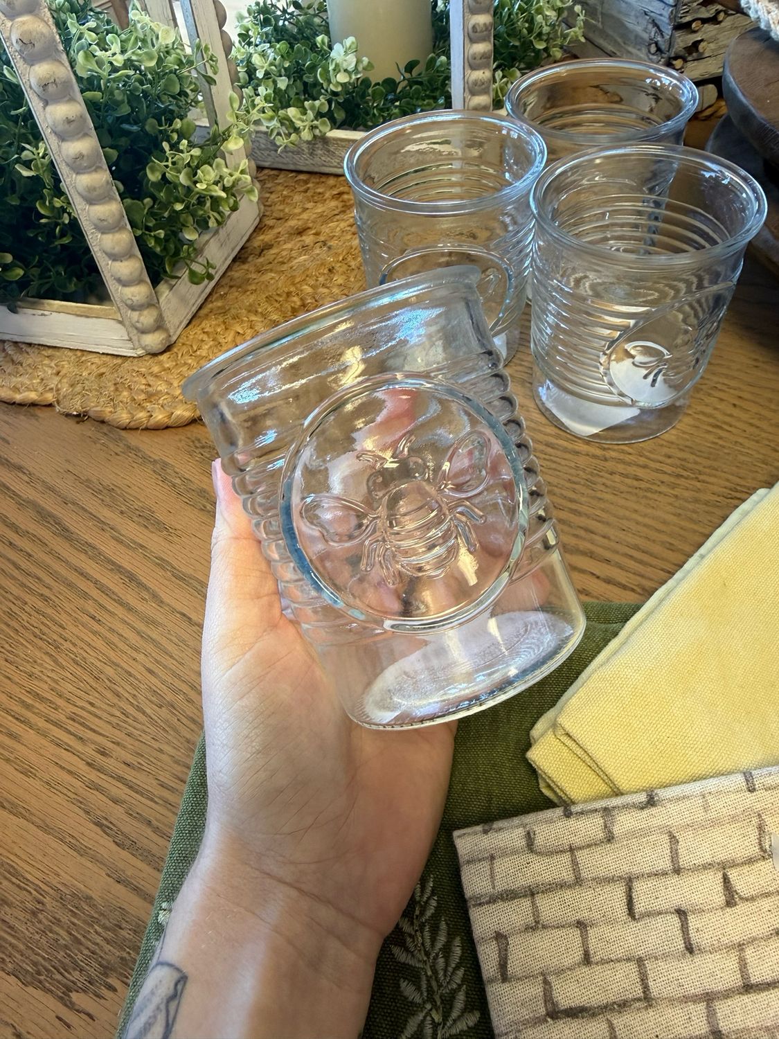 Bee Striped Glass Cup