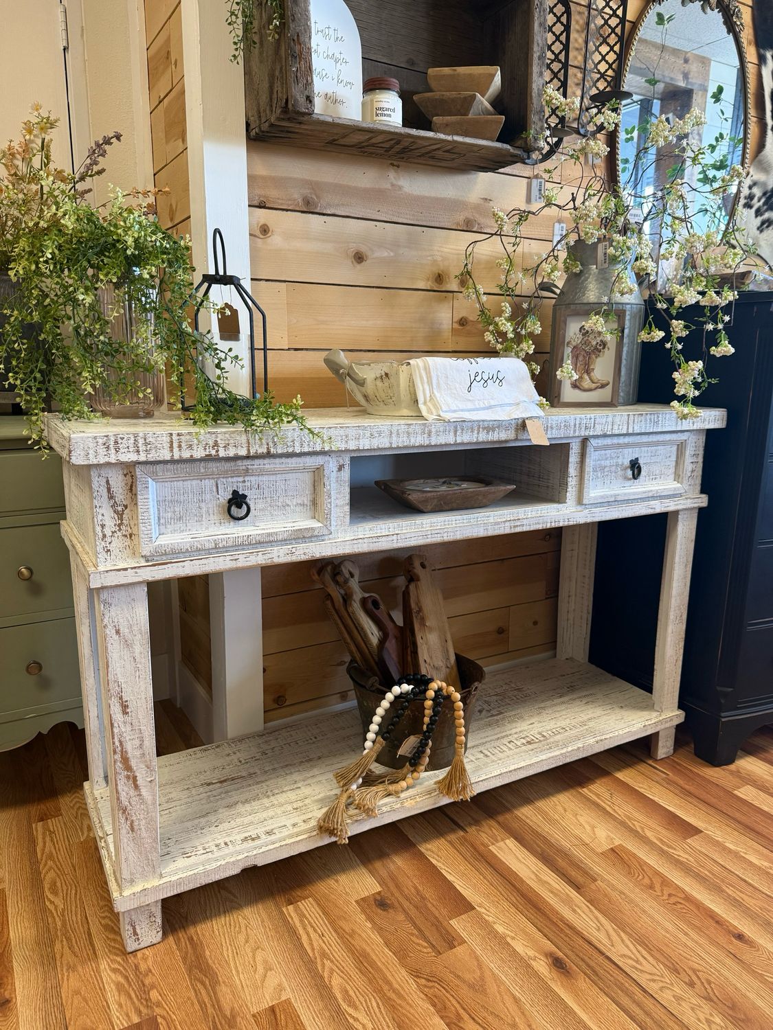 Distressed White Console