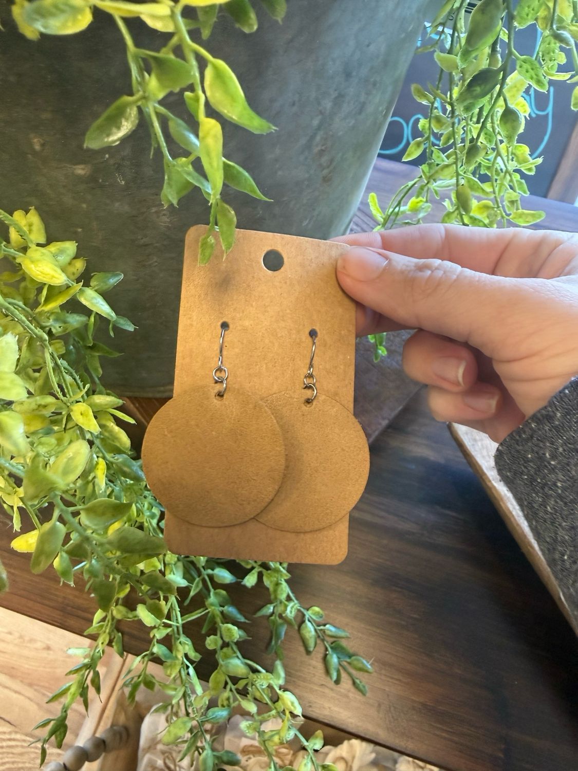 Circle Earrings: Weathered Tan