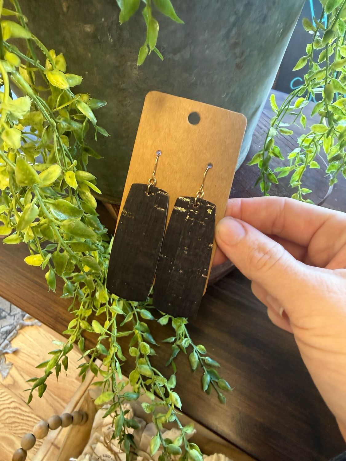 XL Bar Earrings: Black Cork W/ Gold Accents