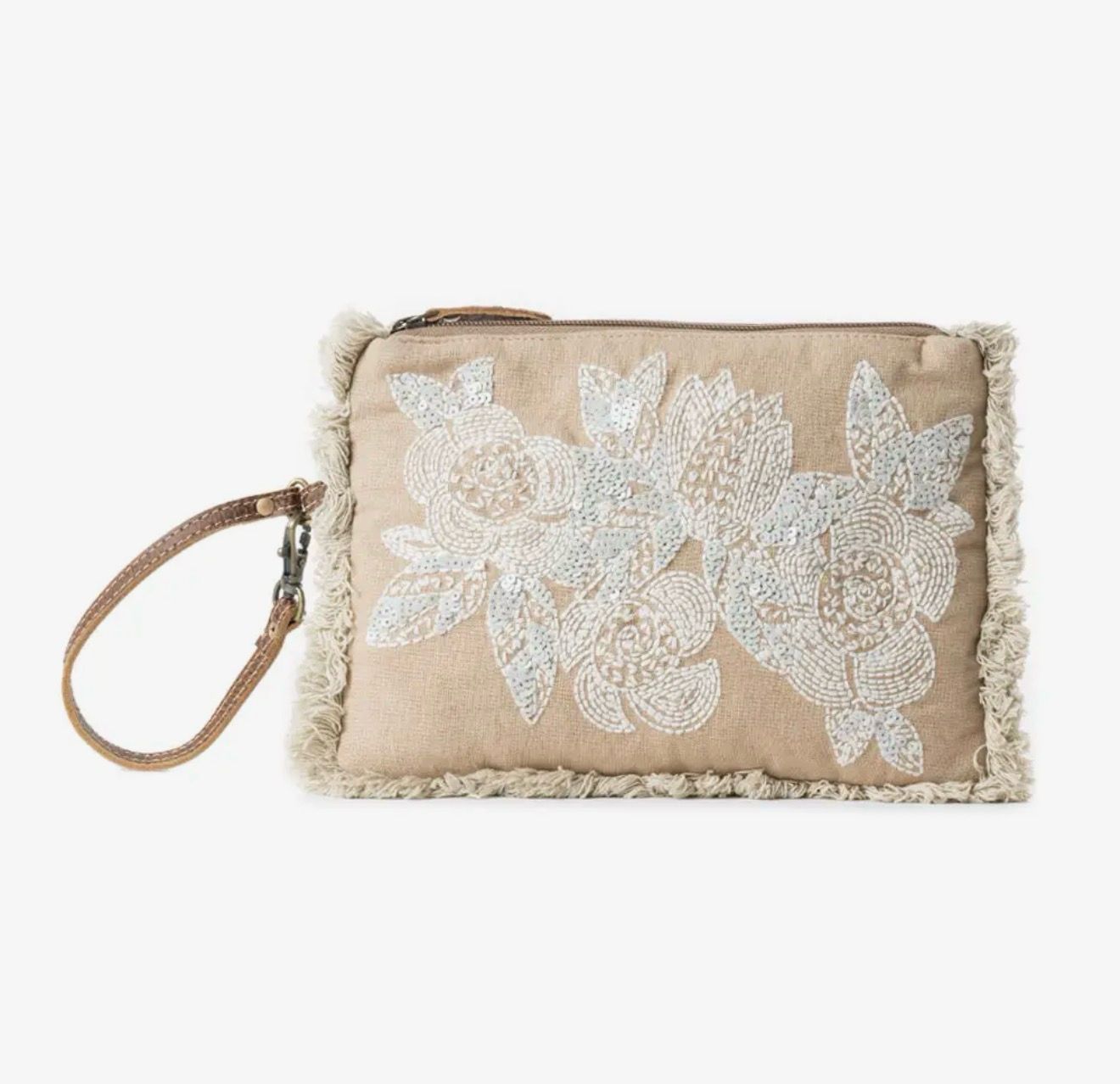 Meadow Lace Embroided Pouch in Ivory Bloom