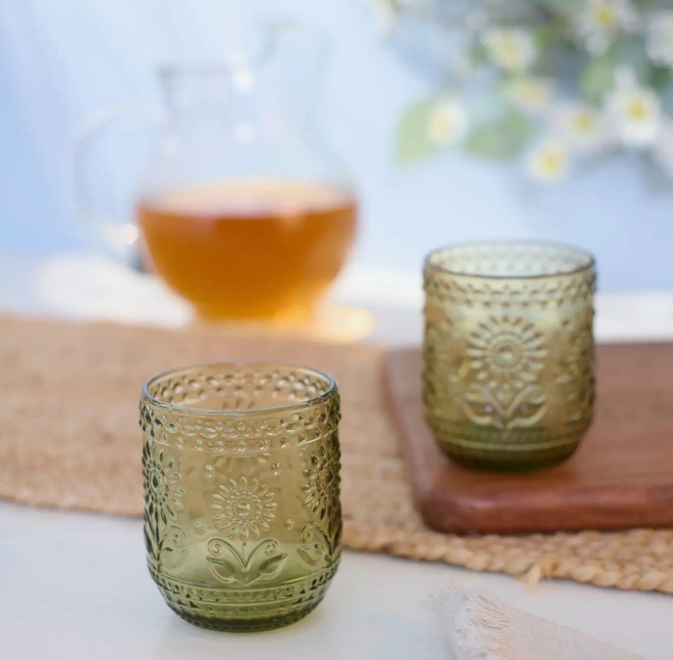 Green Flower Drinking Glass