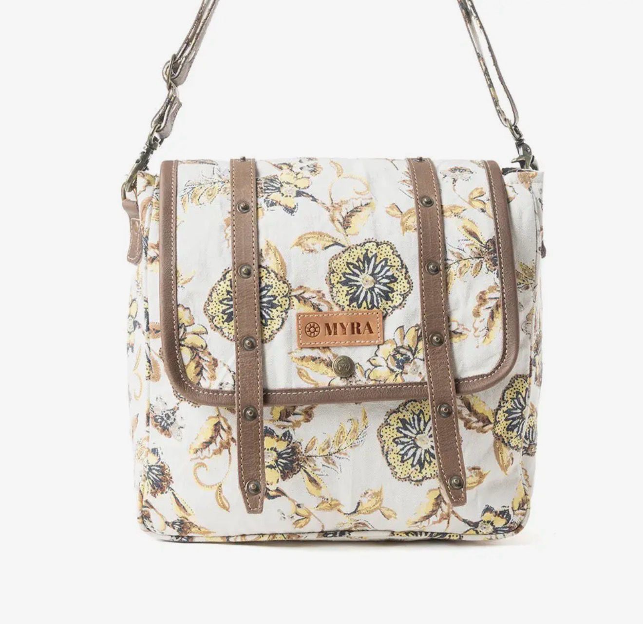 Mesa Morning Glories Messenger Bag in Brown and Off White