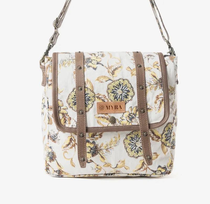 Mesa Morning Glories Messenger Bag in Brown and Off White