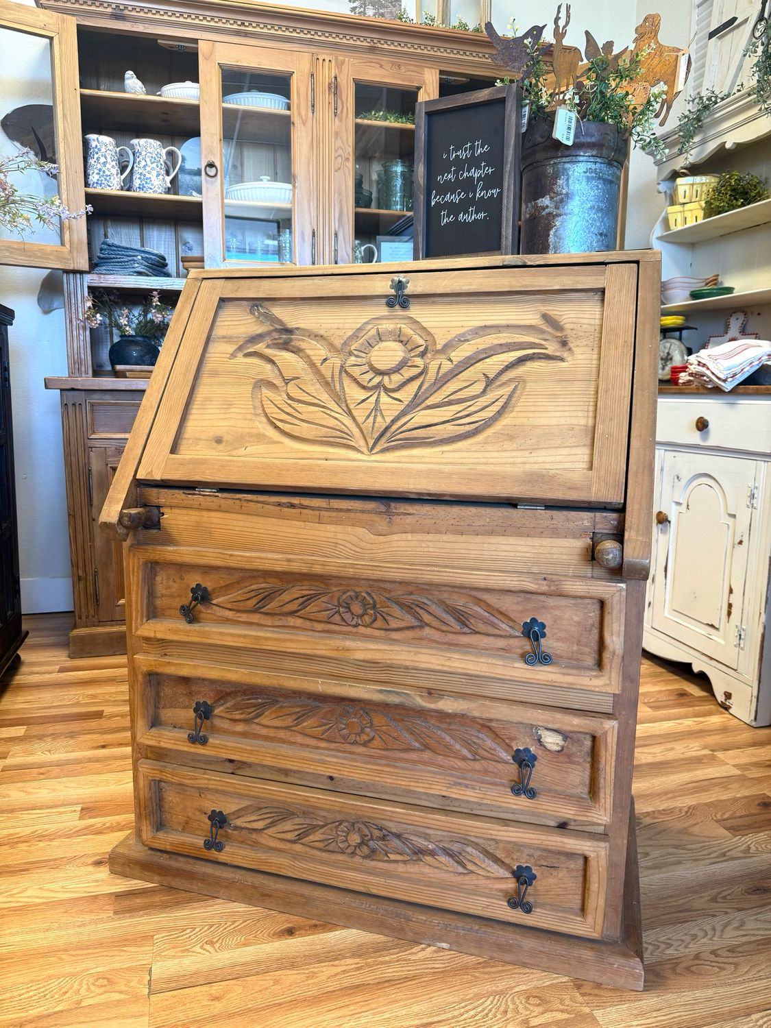 Hand Carved Pine Desk