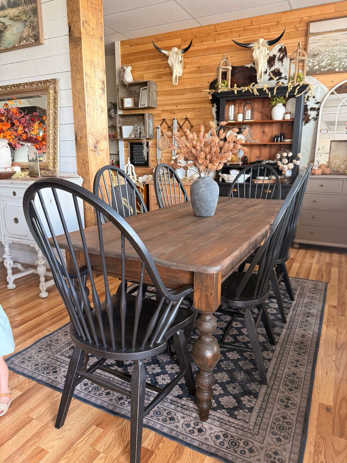 Antique Pine Dining Table with Chairs
