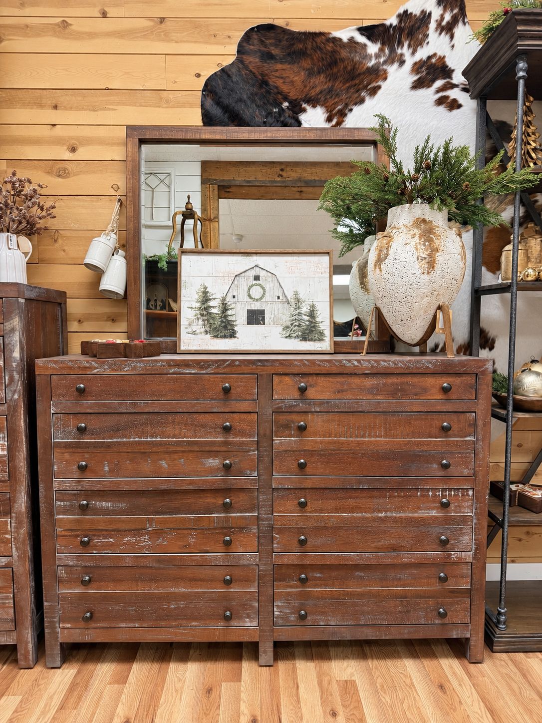 Distressed Dresser with Mirror