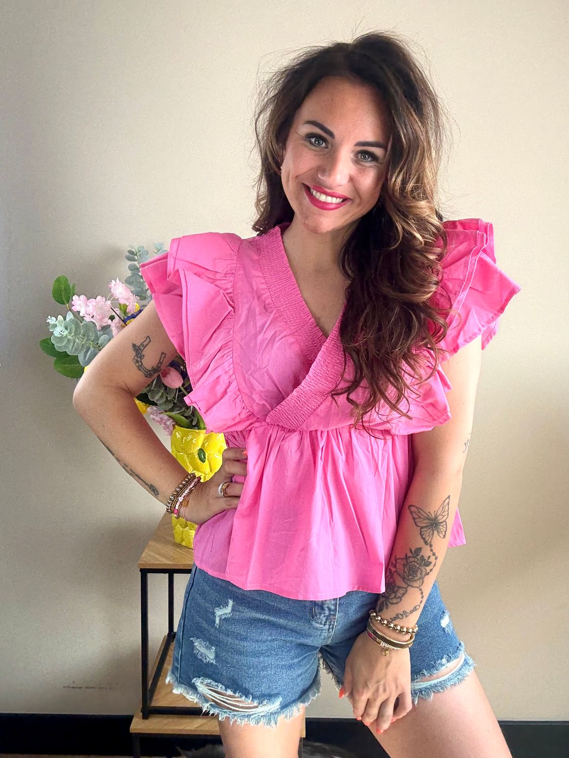 Top VLINDER roze
