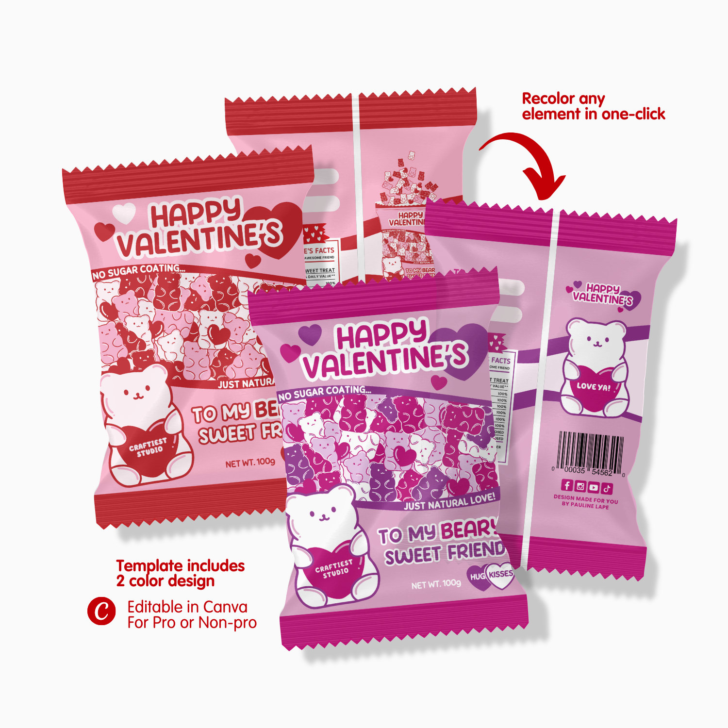 Beary Valentine Chip Bag Canva Template