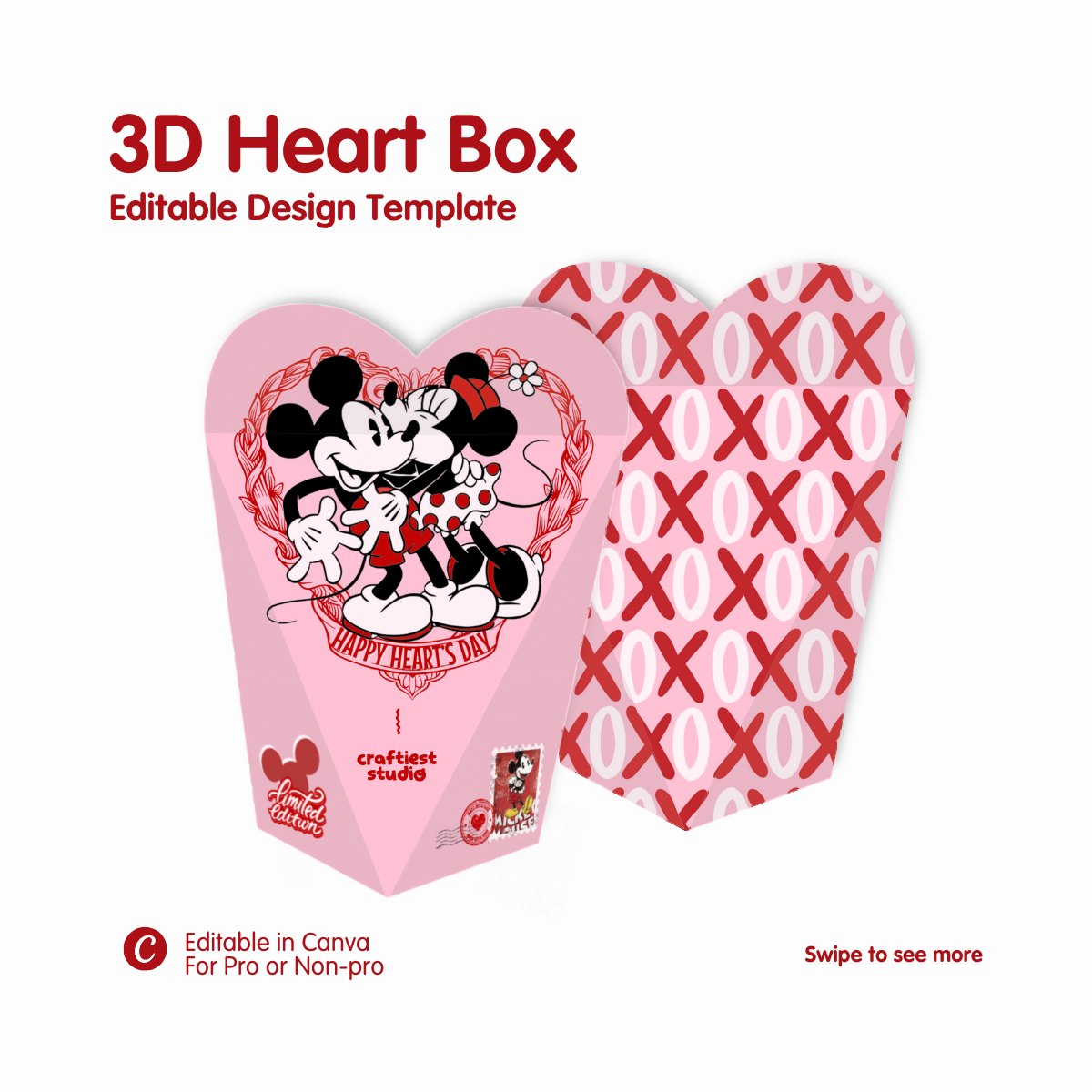 3D Heart Box Editable Design Template