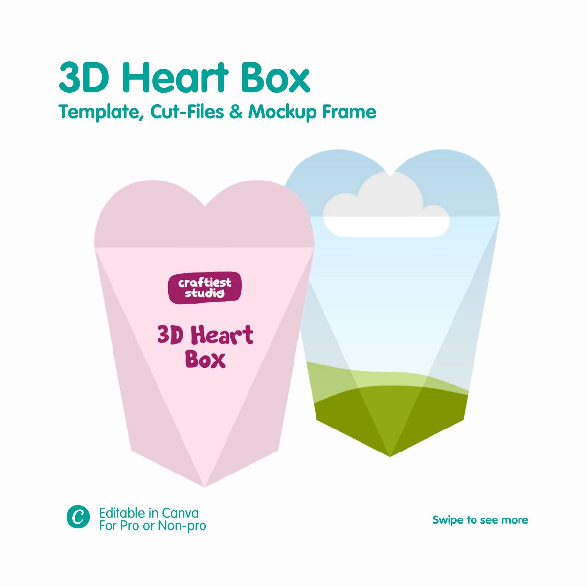 3D Heart Box Template & Mockup