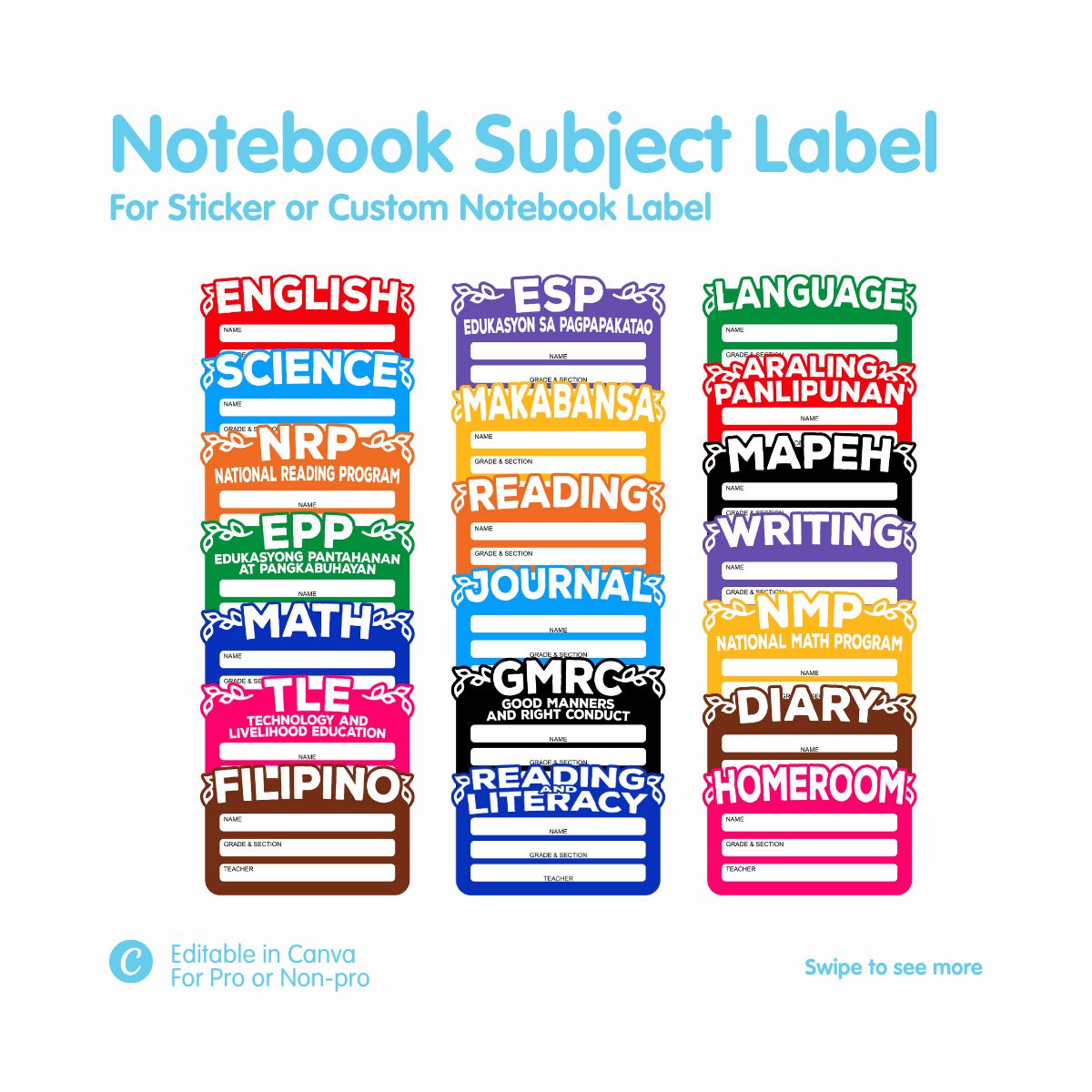 Notebook Subject Label