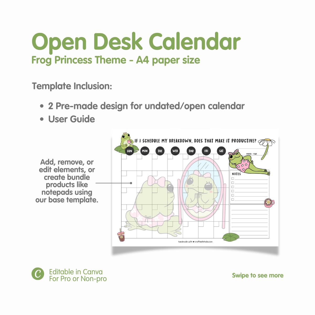 Frog Princess A4 Open Desk Calendar