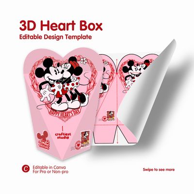 3D Heart Box Editable Design Template