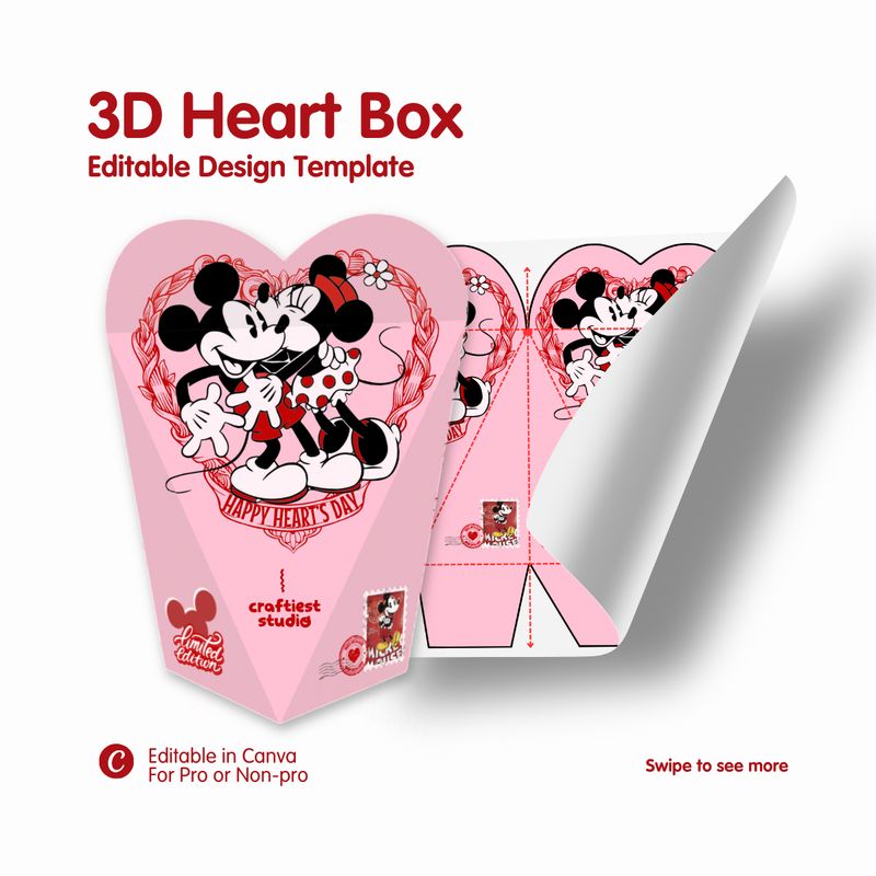 3D Heart Box Editable Design Template