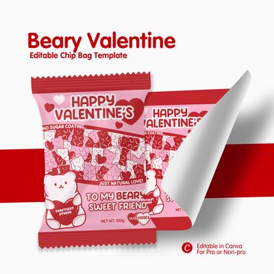 Beary Valentine Chip Bag Canva Template
