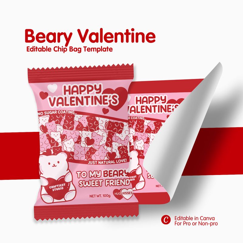 Beary Valentine Chip Bag Canva Template