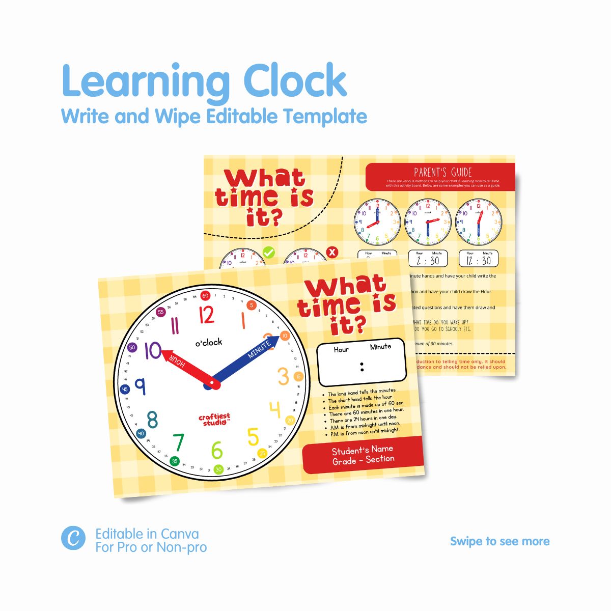 Learning Clock Write & Wipe Learning Clock Write & Wipe