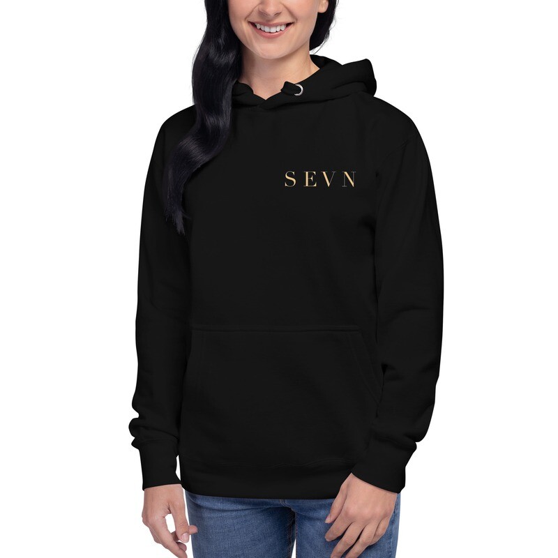 Unisex SEVN premium hoodie black front and back