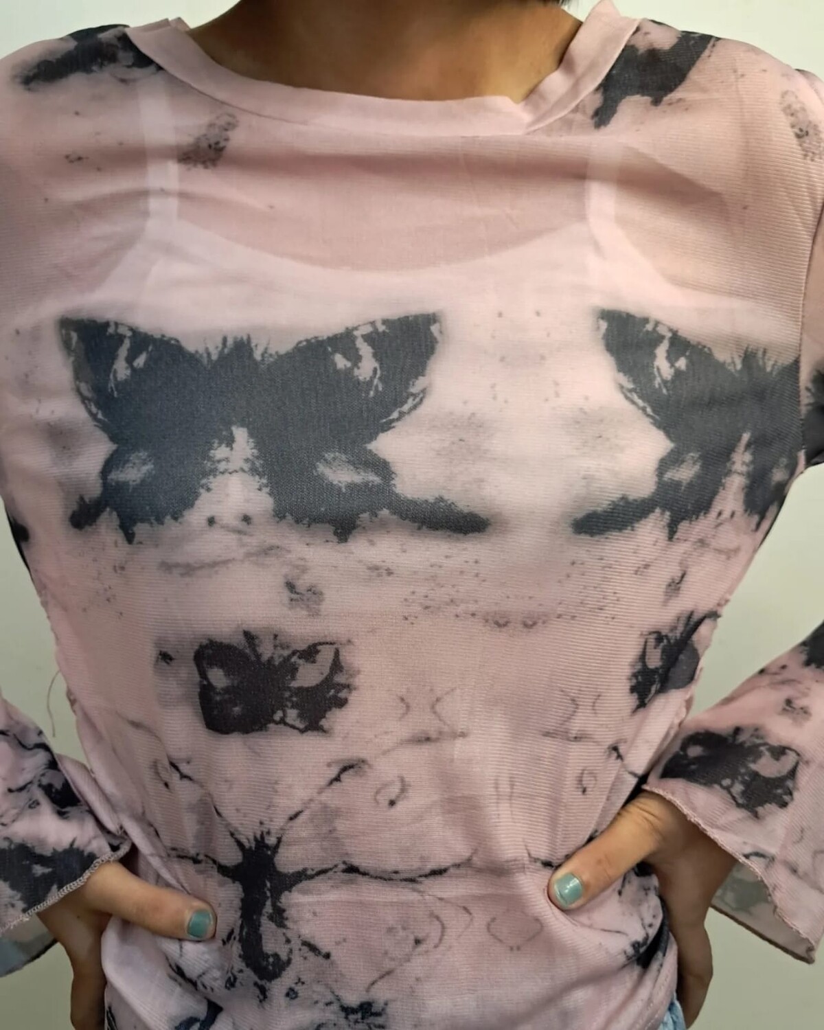 Mesh butterfly printed Crop Top