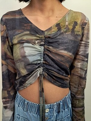 Tie-dye Coloured Khaki Crop Top