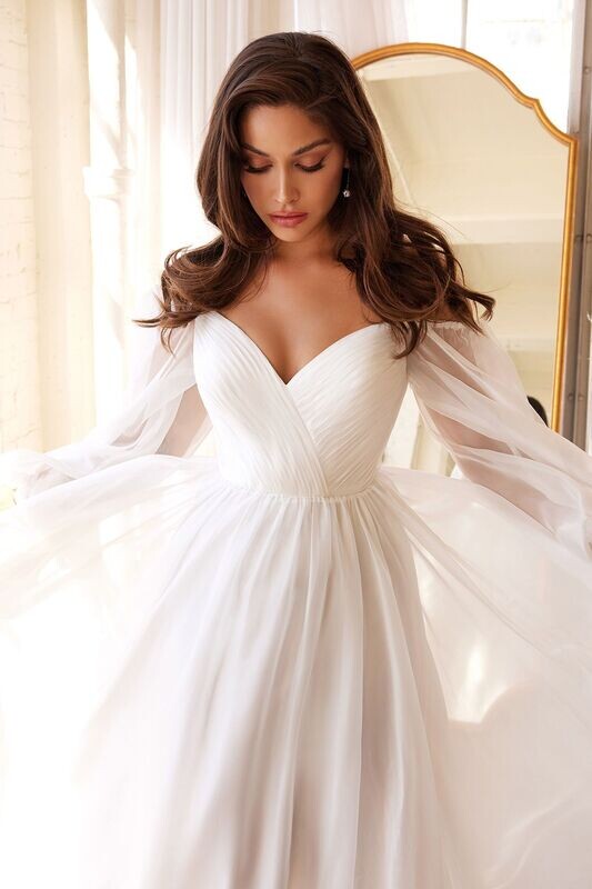 Cute Classic Long Sleeves Bodice A-line Chiffon Gown Luxury Royal Wedding & Bridal Dress CDCD243W