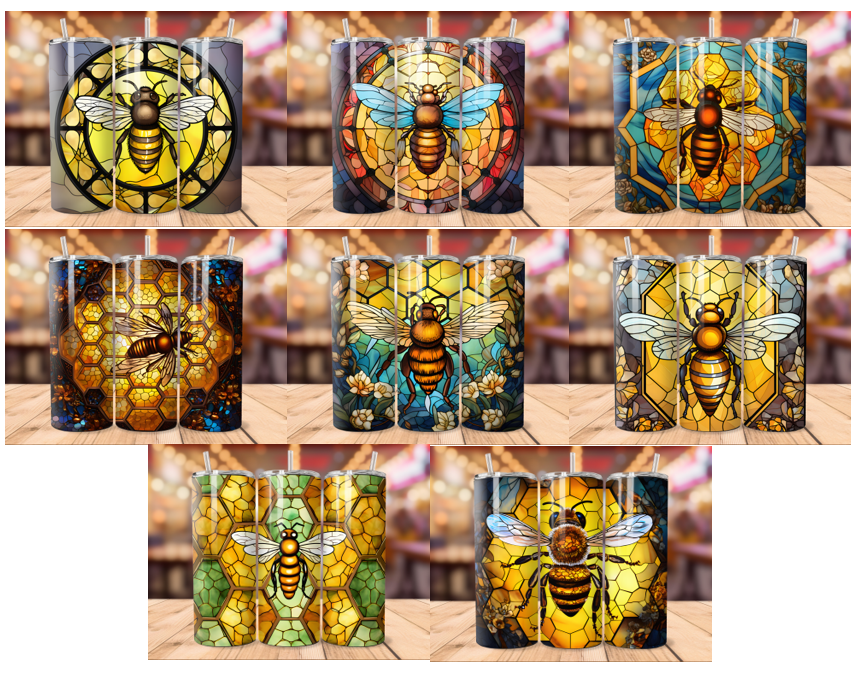 Bees Stained Glass 20 ounce Skinny Tumbler