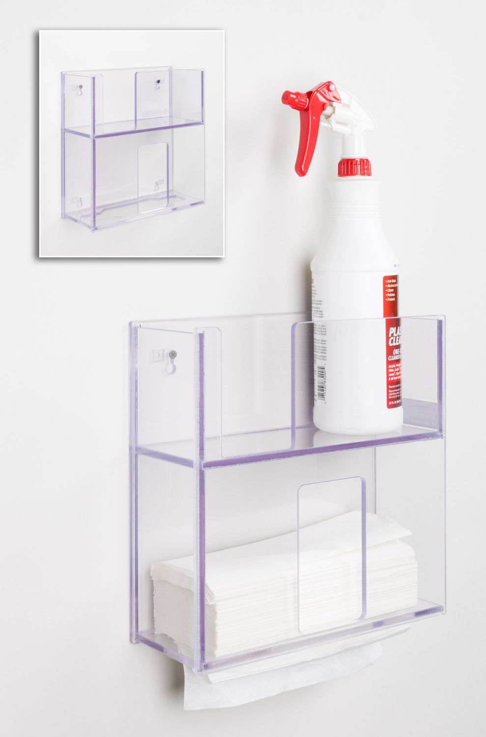 Spray Bottle, Wipe Cannister, Paper Towel Combo Unit