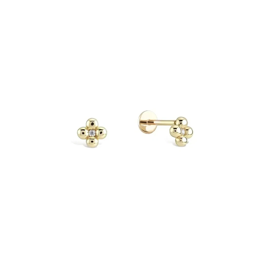 QUAD BEADED PIERCING STUD IN SOLID GOLD