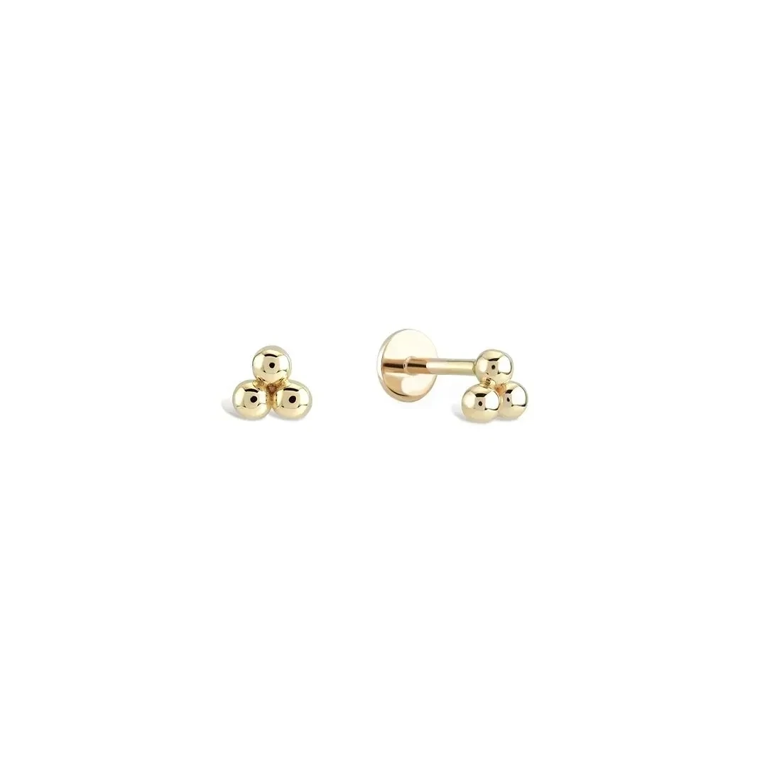 TRIPLE BEADED PIERCING STUD IN SOLID GOLD