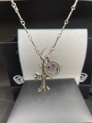 Chrome Hearts Style Diamond Smileface Necklace（Use code NEWYEAR20 to get 20% off）
