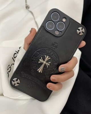 Chrome Hearts style leather phone case